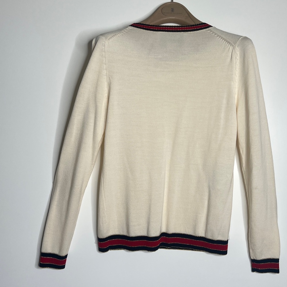 Gucci Sz S Cream Wool Lurex Web Trim Crew Neck Sweater - Picture 3 of 8